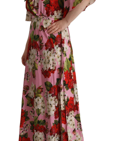 Dolce & Gabbana Pink Floral Silk Stretch Gown Maxi Dress