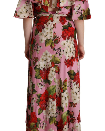 Dolce & Gabbana Pink Floral Silk Stretch Gown Maxi Dress