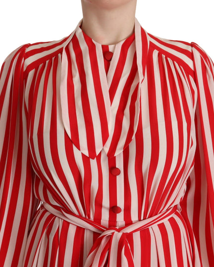 Dolce & Gabbana White Red Silk A-Line Shift Gown Dress