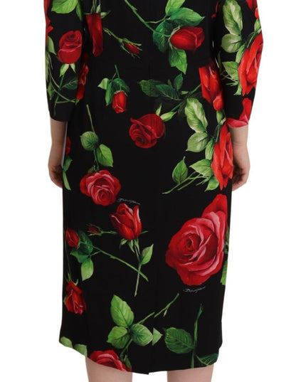Dolce & Gabbana Black Red Roses Sheath Stretch Silk Dress