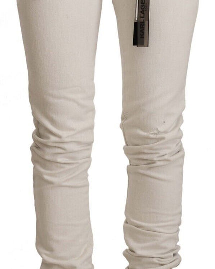 Karl Lagerfeld White Mid Waist Cotton Denim Slim Fit Jeans