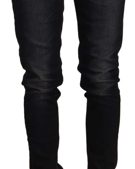 Acht Black Washed Cotton Low Waist Slim Fit Denim Jeans