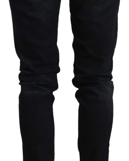 Acht Black Washed Cotton Low Waist Slim Fit Denim Jeans