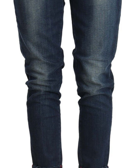 Acht Blue Washed Low Waist Skinny Denim Folded Hem Jeans