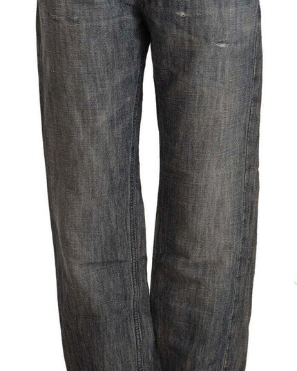 Acht Gray Washed Ramie Straight Denim Folded Hem Jeans