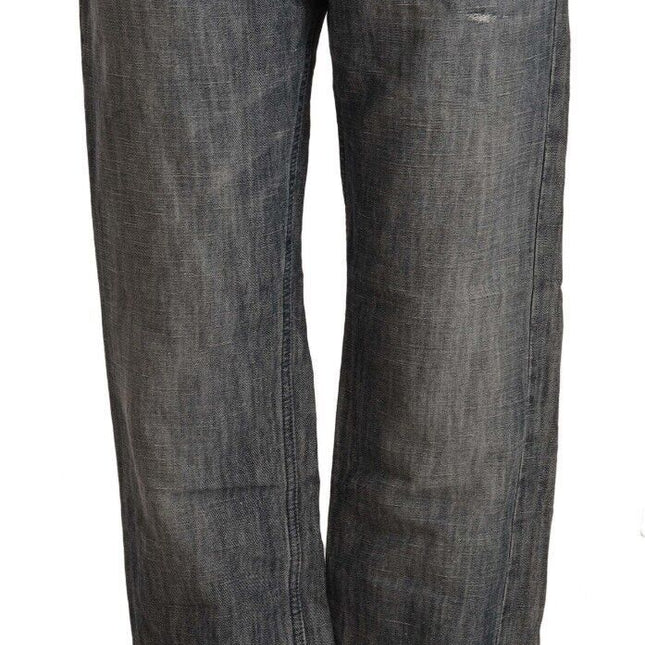 Acht Gray Washed Ramie Straight Denim Folded Hem Jeans