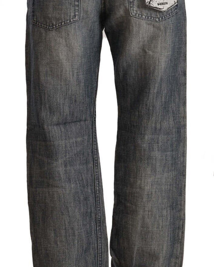 Acht Gray Washed Ramie Straight Denim Folded Hem Jeans