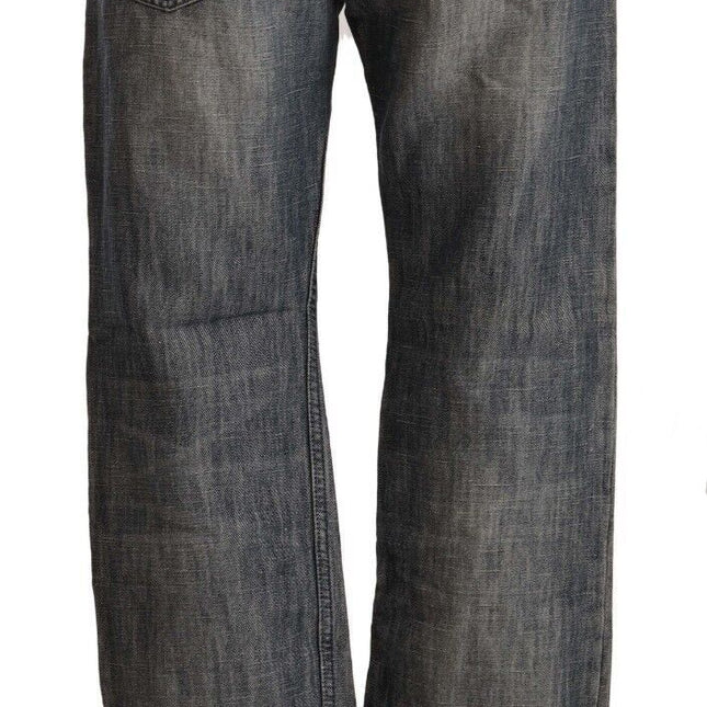 Acht Gray Washed Ramie Straight Denim Folded Hem Jeans