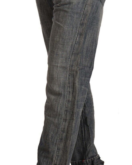 Acht Gray Washed Ramie Straight Denim Folded Hem Jeans