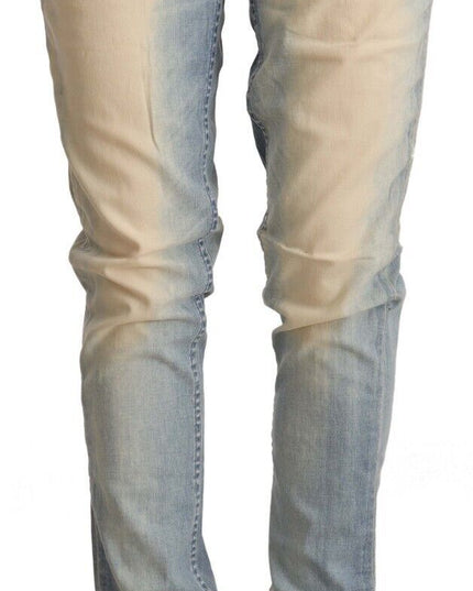 Acht Light Blue Washed Cotton Low Waist Skinny Denim Jeans