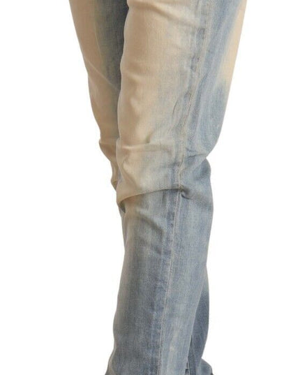 Acht Light Blue Washed Cotton Low Waist Skinny Denim Jeans