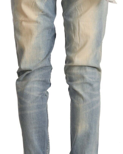 Acht Light Blue Washed Cotton Low Waist Skinny Denim Jeans