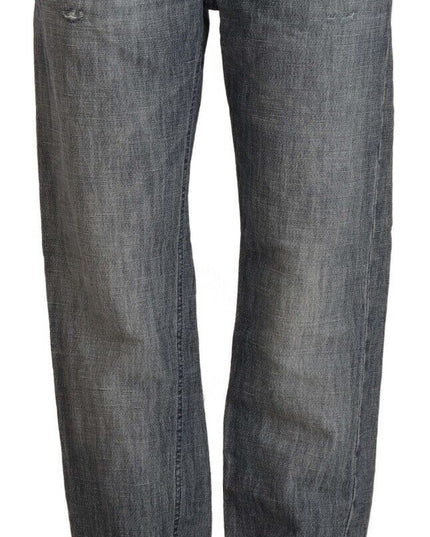 Acht Gray Washed Mid Waist Straight Denim Folded Hem Jeans