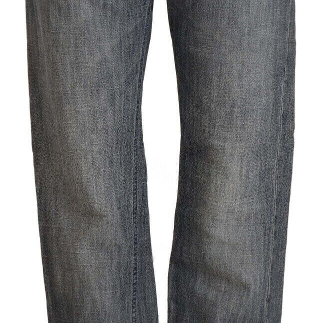 Acht Gray Washed Mid Waist Straight Denim Folded Hem Jeans