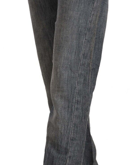 Acht Gray Washed Mid Waist Straight Denim Folded Hem Jeans