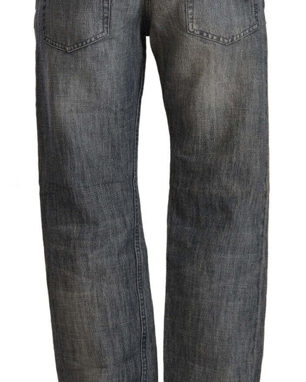 Acht Gray Washed Mid Waist Straight Denim Folded Hem Jeans