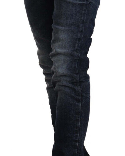 Acht Blue Washed Cotton Mid Waist Skinny Denim Jeans