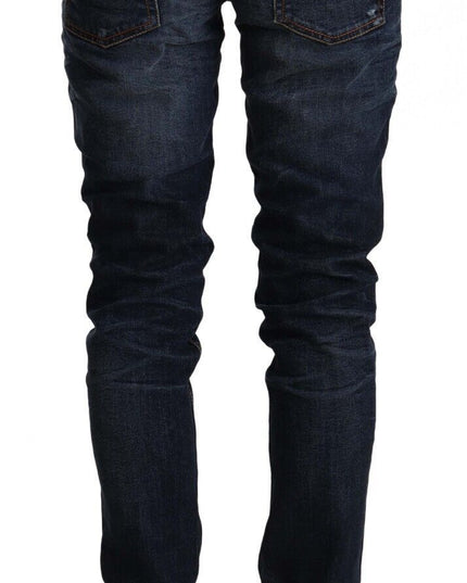 Acht Blue Washed Cotton Mid Waist Skinny Denim Jeans