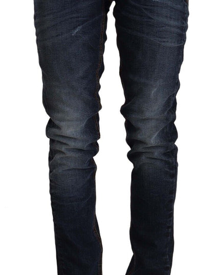 Acht Blue Washed Cotton Mid Waist Skinny Denim Jeans