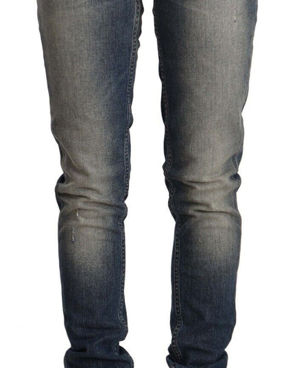Acht Blue Washed Cotton Mid Waist Skinny Denim Jeans
