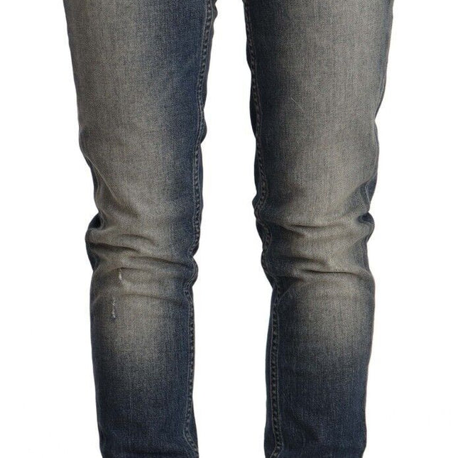 Acht Blue Washed Cotton Mid Waist Skinny Denim Jeans