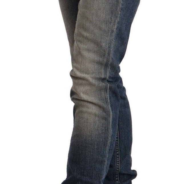 Acht Blue Washed Cotton Mid Waist Skinny Denim Jeans