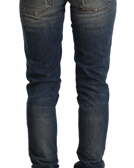 Acht Blue Washed Cotton Mid Waist Skinny Denim Jeans