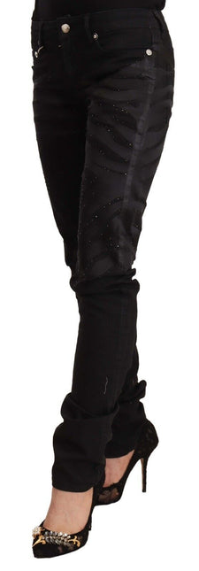 Just Cavalli Black Mid Waist Embellished Skinny Jeans