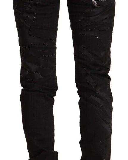 Just Cavalli Black Mid Waist Embellished Skinny Jeans