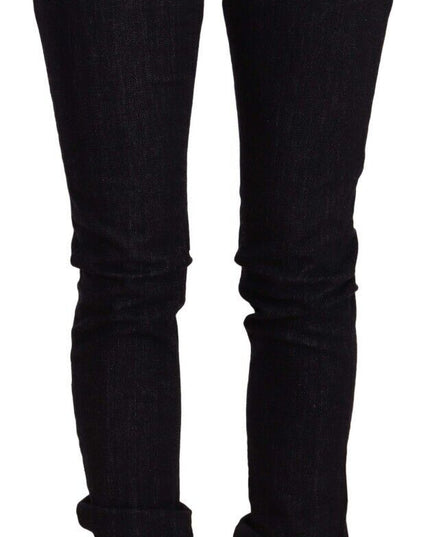 GF Ferre Black Mid Waist Cotton Denim Skinny Jeans