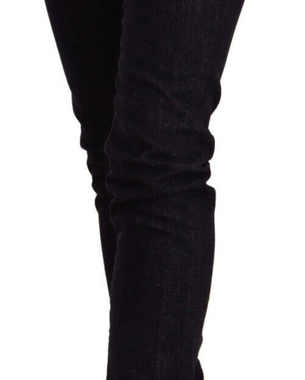 GF Ferre Black Mid Waist Cotton Denim Skinny Jeans