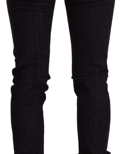 GF Ferre Black Mid Waist Cotton Denim Skinny Jeans