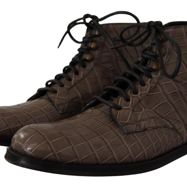 Dolce & Gabbana Gray Crocodile Leather Derby Boots