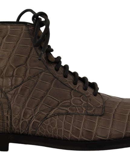 Dolce & Gabbana Gray Crocodile Leather Derby Boots