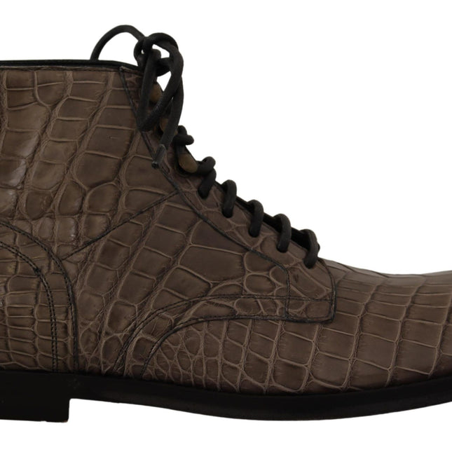Dolce & Gabbana Gray Crocodile Leather Derby Boots