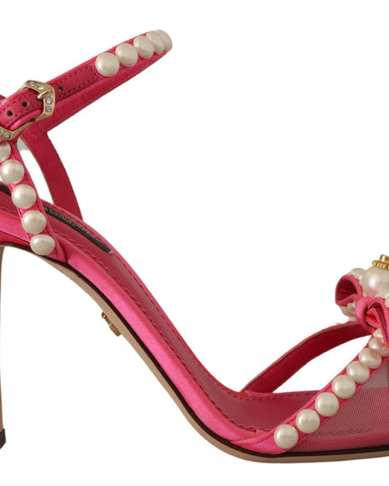 Dolce & Gabbana Pink Satin White Pearl Crystals Heels Shoes