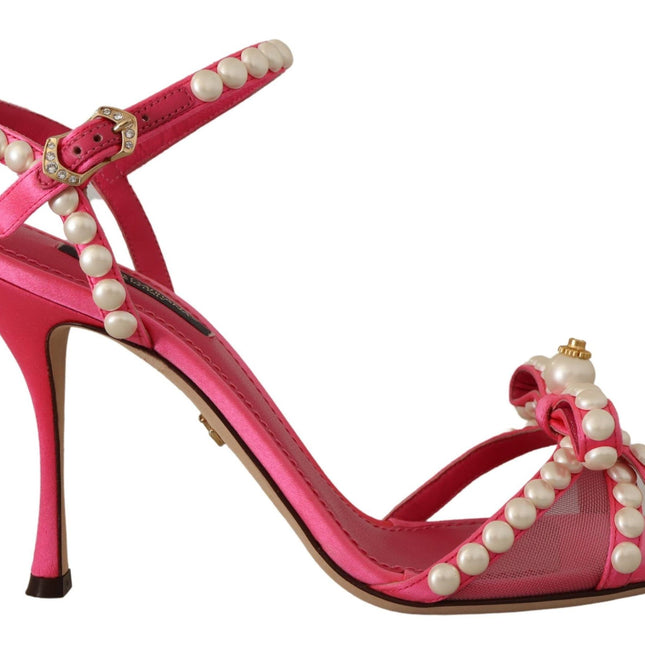 Dolce & Gabbana Pink Satin White Pearl Crystals Heels Shoes