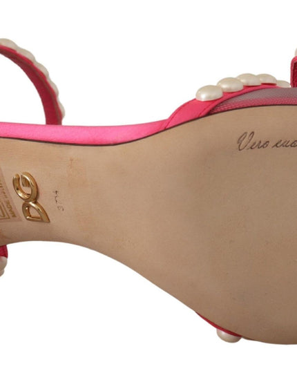 Dolce & Gabbana Pink Satin White Pearl Crystals Heels Shoes