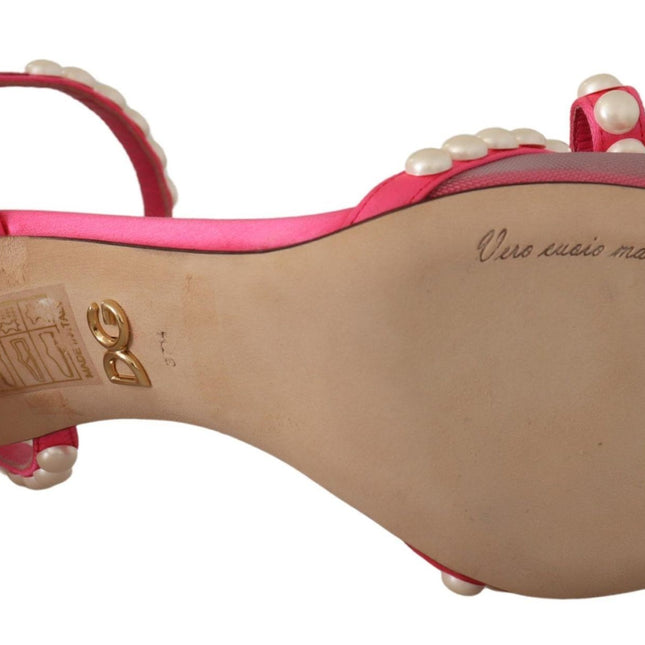 Dolce & Gabbana Pink Satin White Pearl Crystals Heels Shoes