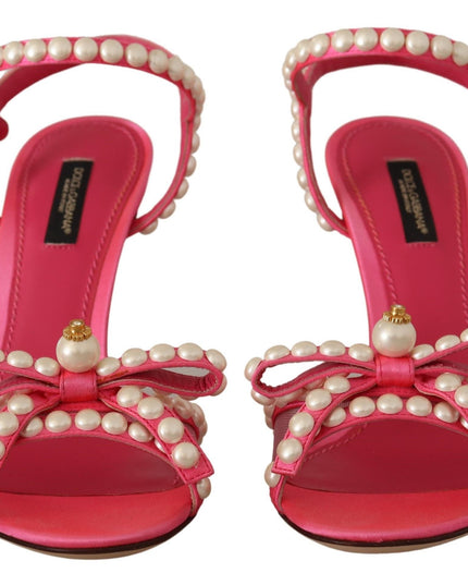 Dolce & Gabbana Pink Satin White Pearl Crystals Heels Shoes