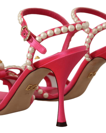 Dolce & Gabbana Pink Satin White Pearl Crystals Heels Shoes