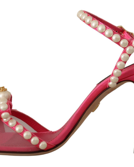 Dolce & Gabbana Pink Satin White Pearl Crystals Heels Shoes