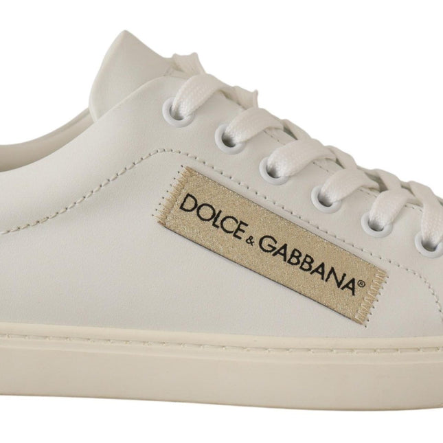Dolce & Gabbana White Gold Leather Low Top Sneakers