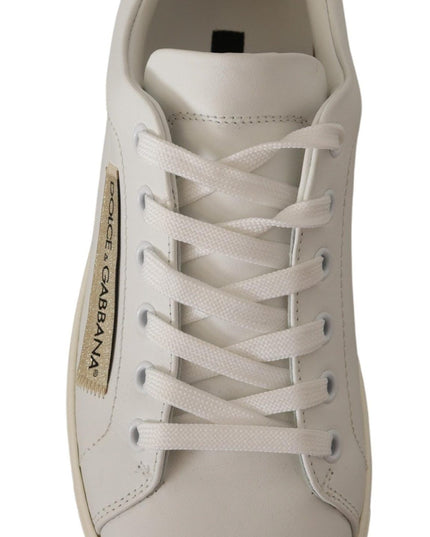 Dolce & Gabbana White Gold Leather Low Top Sneakers