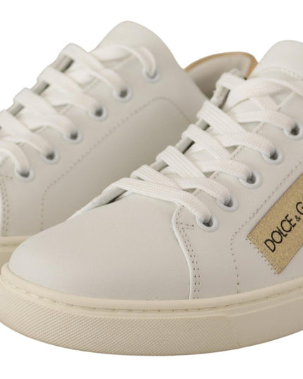 Dolce & Gabbana White Gold Leather Low Top Sneakers