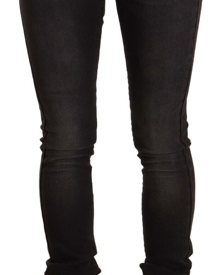 GF Ferre Black Washed Mid Waist Cotton Denim Skinny Jeans