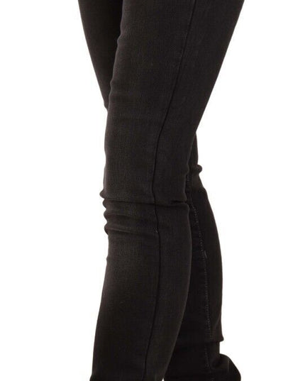 GF Ferre Black Washed Mid Waist Cotton Denim Skinny Jeans