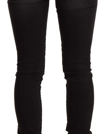 GF Ferre Black Washed Mid Waist Cotton Denim Skinny Jeans