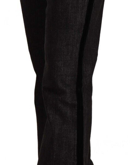 GF Ferre Black Mid Waist Cotton Denim Straight Boot Cut Jeans