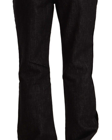 GF Ferre Black Mid Waist Cotton Denim Straight Boot Cut Jeans